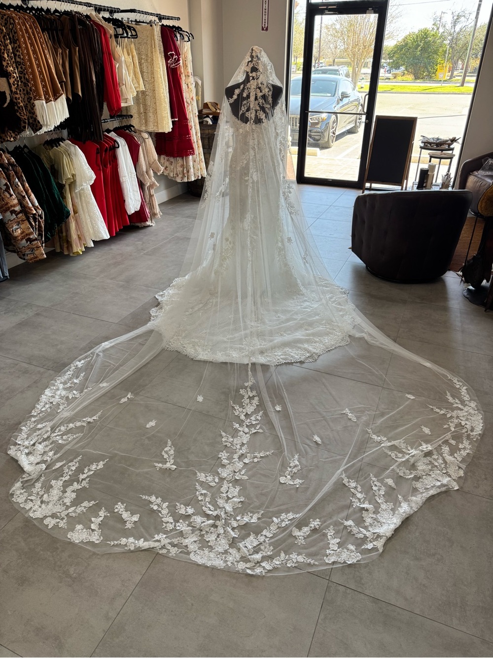 Pronovias V-Pickford Ivory/White Lace Cathedral Veil